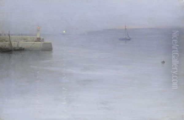 St. Ives At Dusk, Looking Eastwards Across The Bay Oil Painting by William Samuel Henry Llewellyn