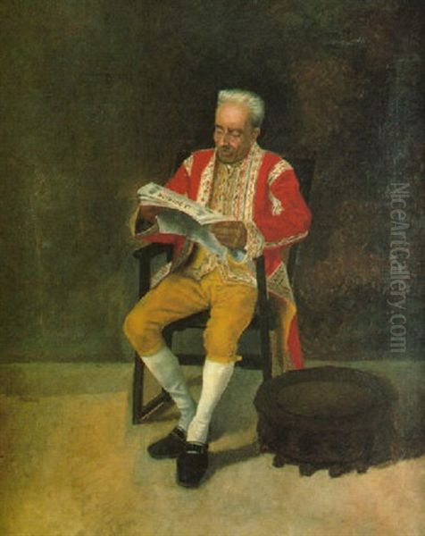 Leyendo La Opinion Oil Painting by Jose Llovera Bofill