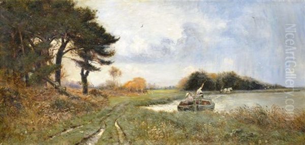 Spatsommerlandschaft Mit Treidlern Am Flus Oil Painting by Thomas Lloyd