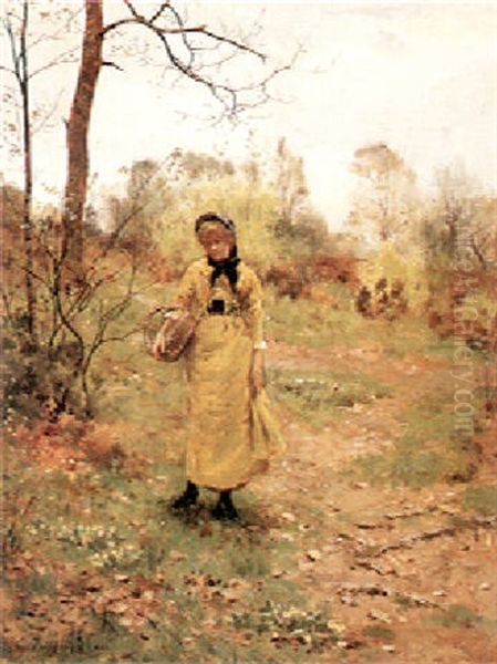 Picking Primroses Oil Painting by Thomas Lloyd