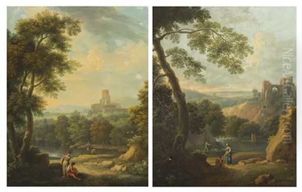 Italian Landscape (pair) Oil Painting by Andrea Locatelli