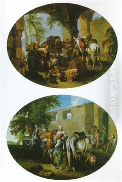 Le Chargement Dans La Cour De La Ferme Oil Painting by Andrea Locatelli