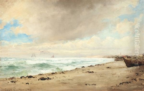 Coastal Scene On A Cloudy Day Oil Painting by Carl Locher