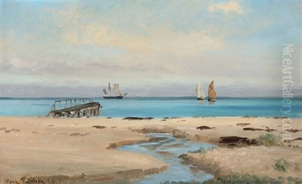 Coastal Scenery With Ships Oil Painting by Carl Locher