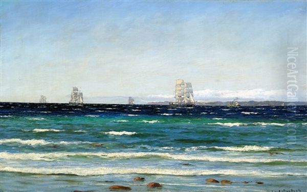 Hornbaek Beach Oil Painting by Carl Locher