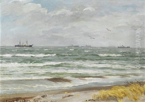 A Convoy Of Ships Off Skagen Oil Painting by Carl Locher