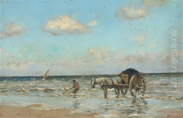 Collecting Seaweed By Hornbaek Oil Painting by Carl Locher