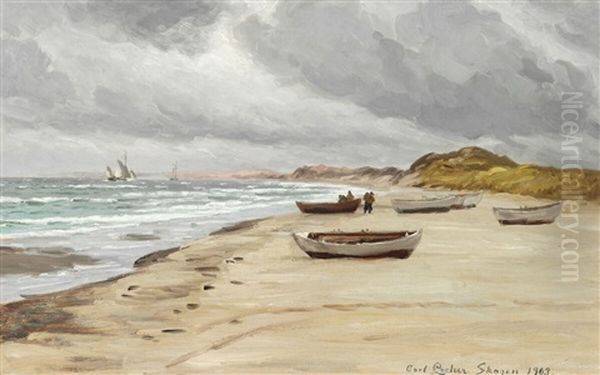 Windy Overcast Day At Skagen Sonderstrand Oil Painting by Carl Locher