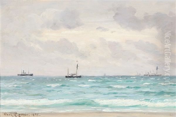 Coastal Scape With Ships Oil Painting by Carl Locher