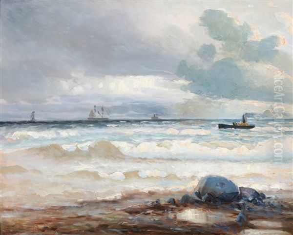 The Shore Outside Skagen Strand In Windy Weather Oil Painting by Carl Locher