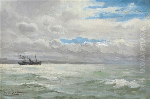 Seascape With Steam Boat Oil Painting by Carl Locher