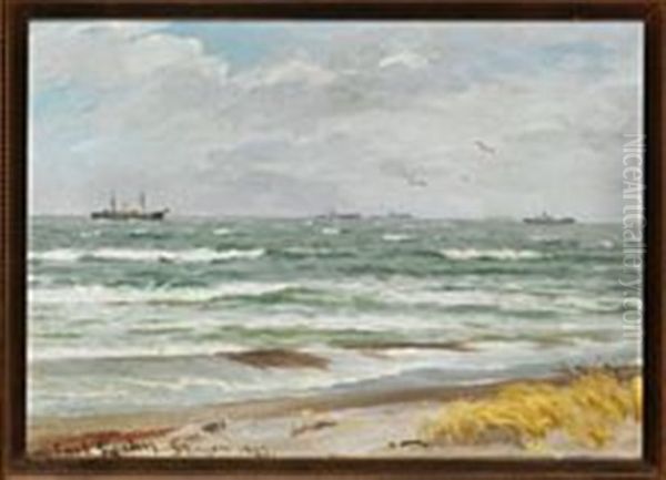 A Convoy Of Ships Off Skagen Oil Painting by Carl Locher