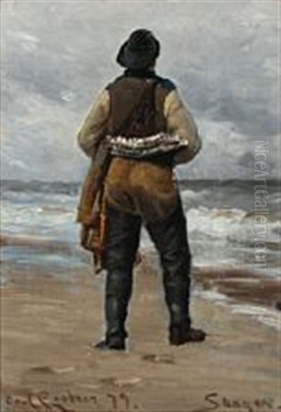 A Fisherman Looking Towards The Sea Oil Painting by Carl Locher