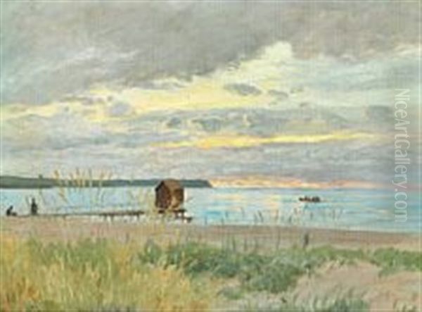 Morning Sunlight At Hornbaek Beach Oil Painting by Carl Locher