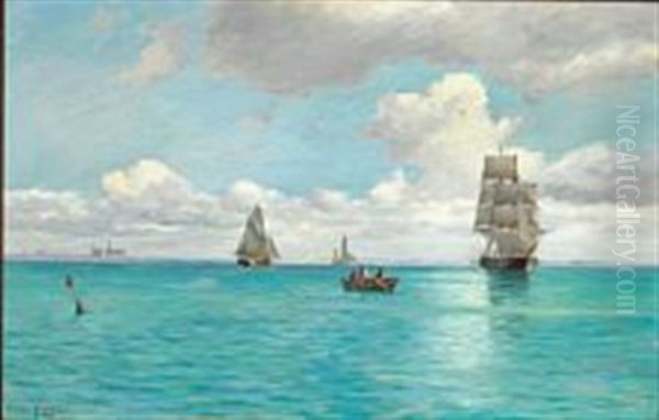 Ships In Oresund Near Kronborg Oil Painting by Carl Locher
