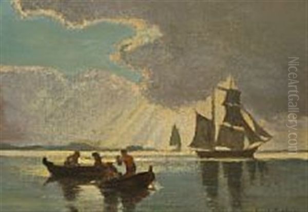 A Marine With A Brigantine In An Inlet Oil Painting by Carl Locher