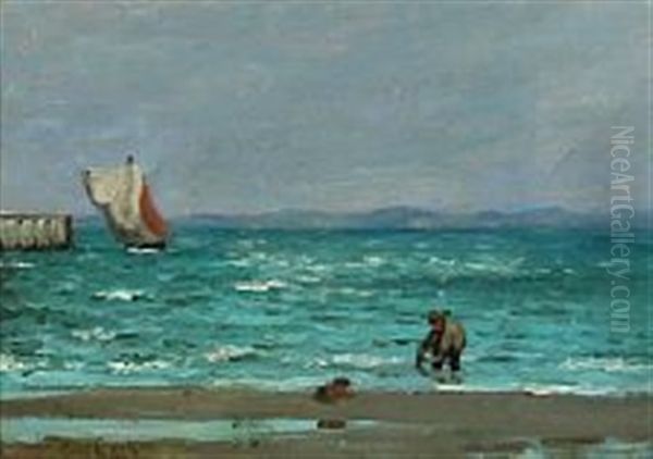 Coastal Scenery With A Fisherman Oil Painting by Carl Locher