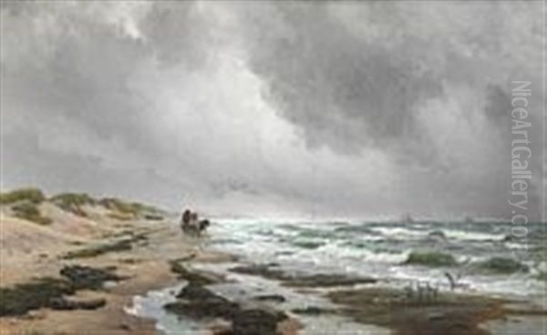 The Mail Coach On The Way To Skagen Along The Beach Oil Painting by Carl Locher