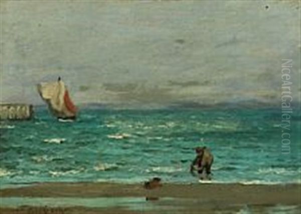 Costal Scenery With Fisherman Oil Painting by Carl Locher