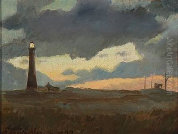 The Lighthouse At Skagen Beach Oil Painting by Carl Locher