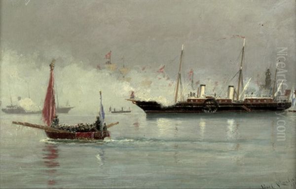 Die Ankunft Des Zaren Alexander Iii. Von Russland Im Hafen Von Kopenhagen Im Jahre 1866 Oil Painting by Carl Locher