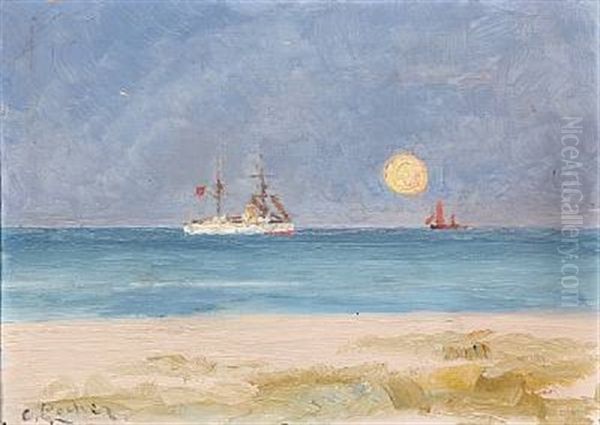 Maaneopgang. Skagen. Sonderstrand Oil Painting by Carl Locher