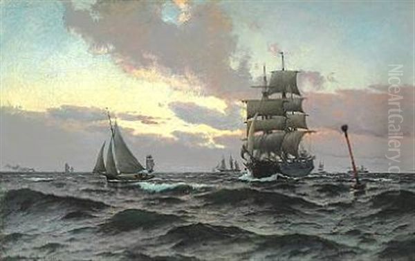 Off Hornbaek. Evening Atmosphere At Sea Oil Painting by Carl Locher