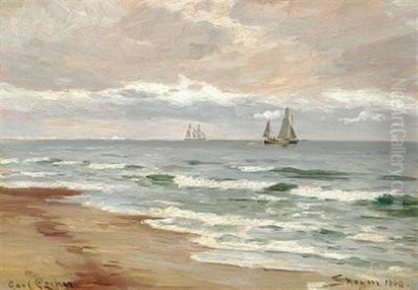 Seascape With Sailing Ships Off The Coast Of Skagen Oil Painting by Carl Locher