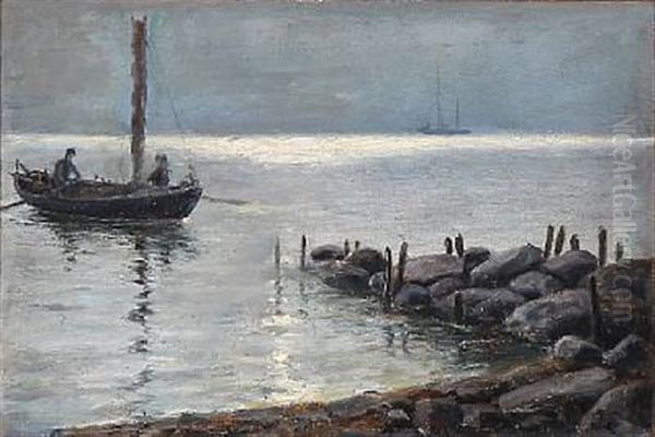 Early Morning With Two Fishermen On The Way Out Oil Painting by Carl Locher