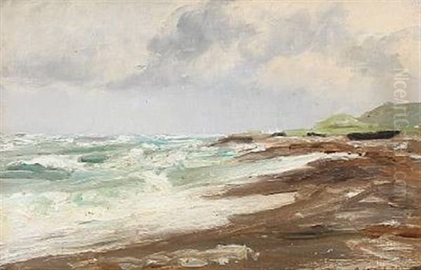 Beach Scene From Skagen In Denmark Oil Painting by Carl Locher