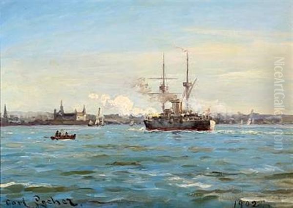 Sail-by Salute At Kronborg Oil Painting by Carl Locher
