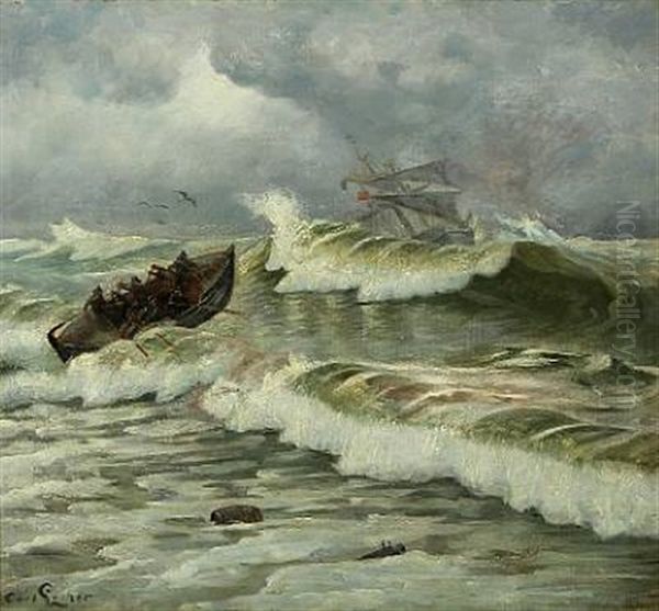 The Lifeboat Goes Out Oil Painting by Carl Locher