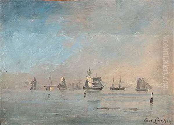 Seascape With Sailing Ships Oil Painting by Carl Locher