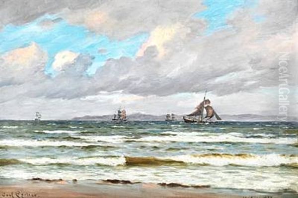 I Sundet Ud For Dronningmollen. Stiv Kuling Af Nordvest; Fiskerbaade Krydse Ud Til Garnene Oil Painting by Carl Locher
