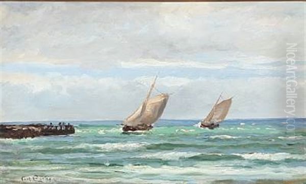 Sailboats At A Pier Oil Painting by Carl Locher