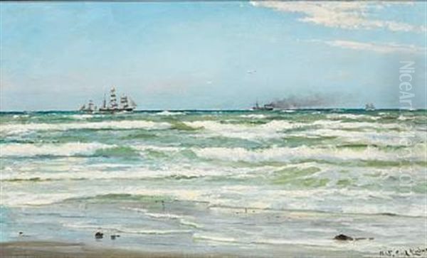 Summer Day With Ships On The Horizon Off Skagen Oil Painting by Carl Locher