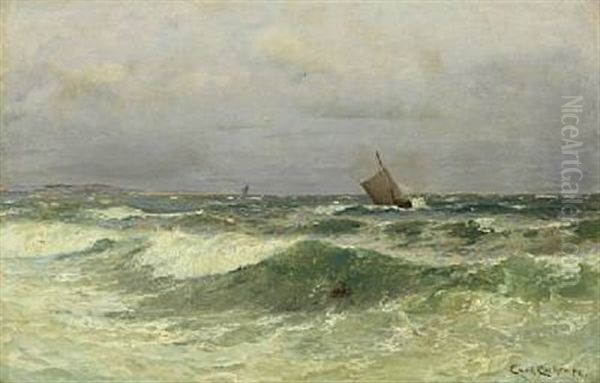 Coastal Scenery With Smaller Ships In The Background Oil Painting by Carl Locher