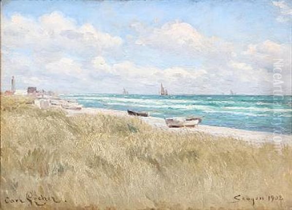 Beach Scene From Skagen Oil Painting by Carl Locher