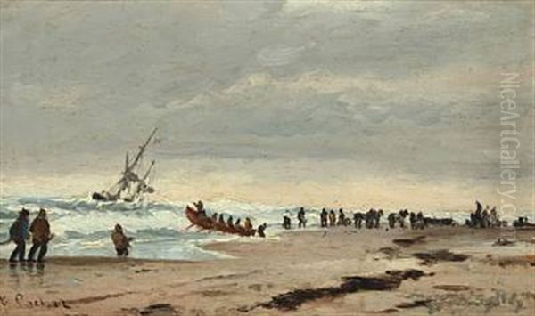 The Lifeboat Is Going Out Oil Painting by Carl Locher