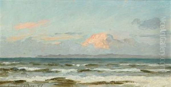 View Over The Ocean, Evening Glow Oil Painting by Carl Locher