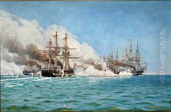 The Battle Of Helgoland In 1964 Oil Painting by Carl Locher