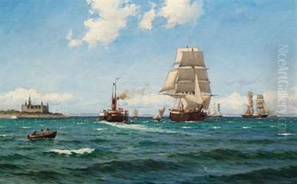 Strong Breeze In The Sound Off Kronborg Oil Painting by Carl Locher