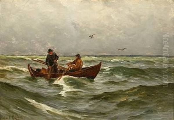 Two Fishermen From Skagen With The Catch Of The Day Oil Painting by Carl Locher