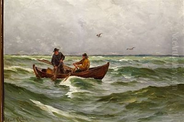 Two Fishermen From Skagen With The Catch Of The Day Oil Painting by Carl Locher