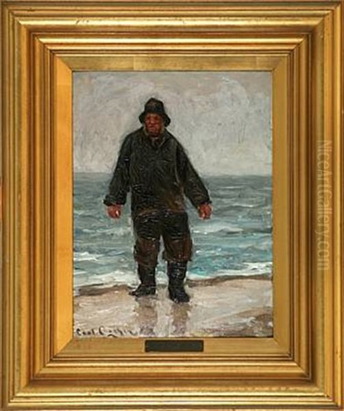 Fisherman On The Beach Oil Painting by Carl Locher
