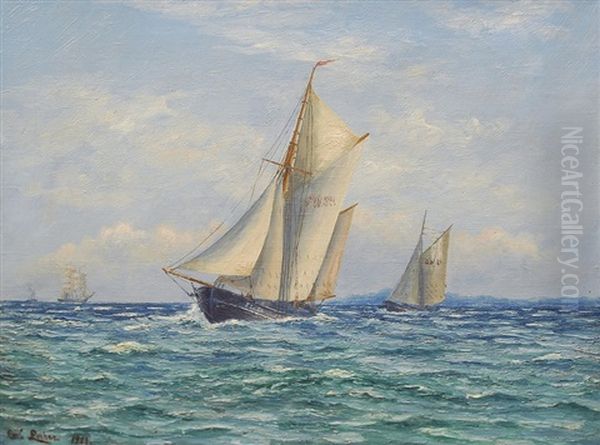 Sailing Yacht And Other Ships Oil Painting by Carl Locher