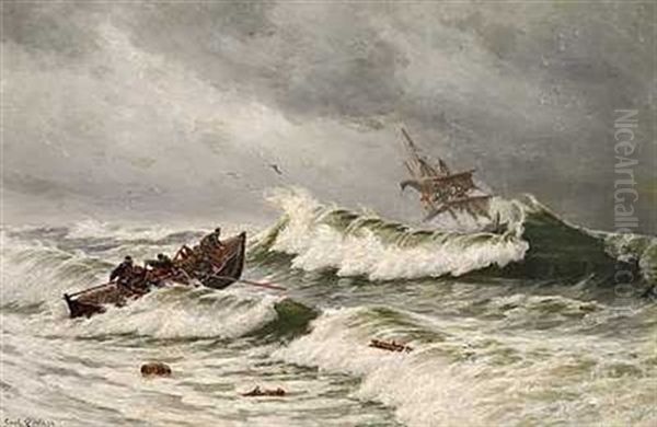 Redningsbaden Gar Ud Oil Painting by Carl Locher