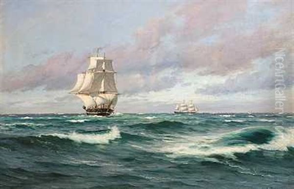 Sejlskibe Pa Havet Oil Painting by Carl Locher
