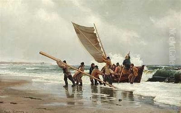 Baden Traekkes Pa Land Oil Painting by Carl Locher