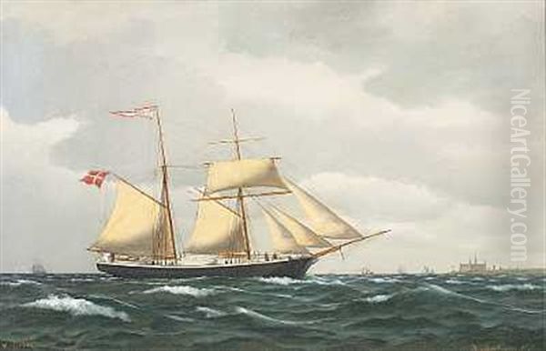 Marine Med Topsejlsskonnert Oil Painting by Carl Locher